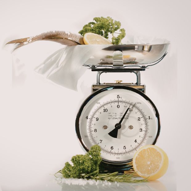 Fresh ingredients on a kitchen scale